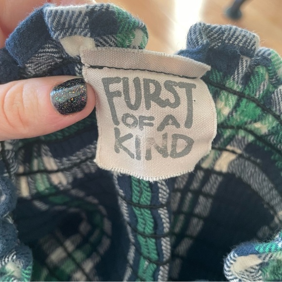 LF Furst of a Kind Blue Green Plaid Smocked Ruffle Trim Tube Top EUC One Size - Picture 5 of 6
